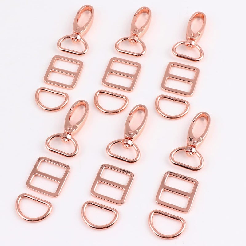 PECMER 3/4 Inch Purse Hardware for Bag Making - 18 Pcs Swivel Clasp, Hooks, Keychain Clip, Strap Chains, D Rings and Buckle Straps - 20mm Rose Gold - Image 1